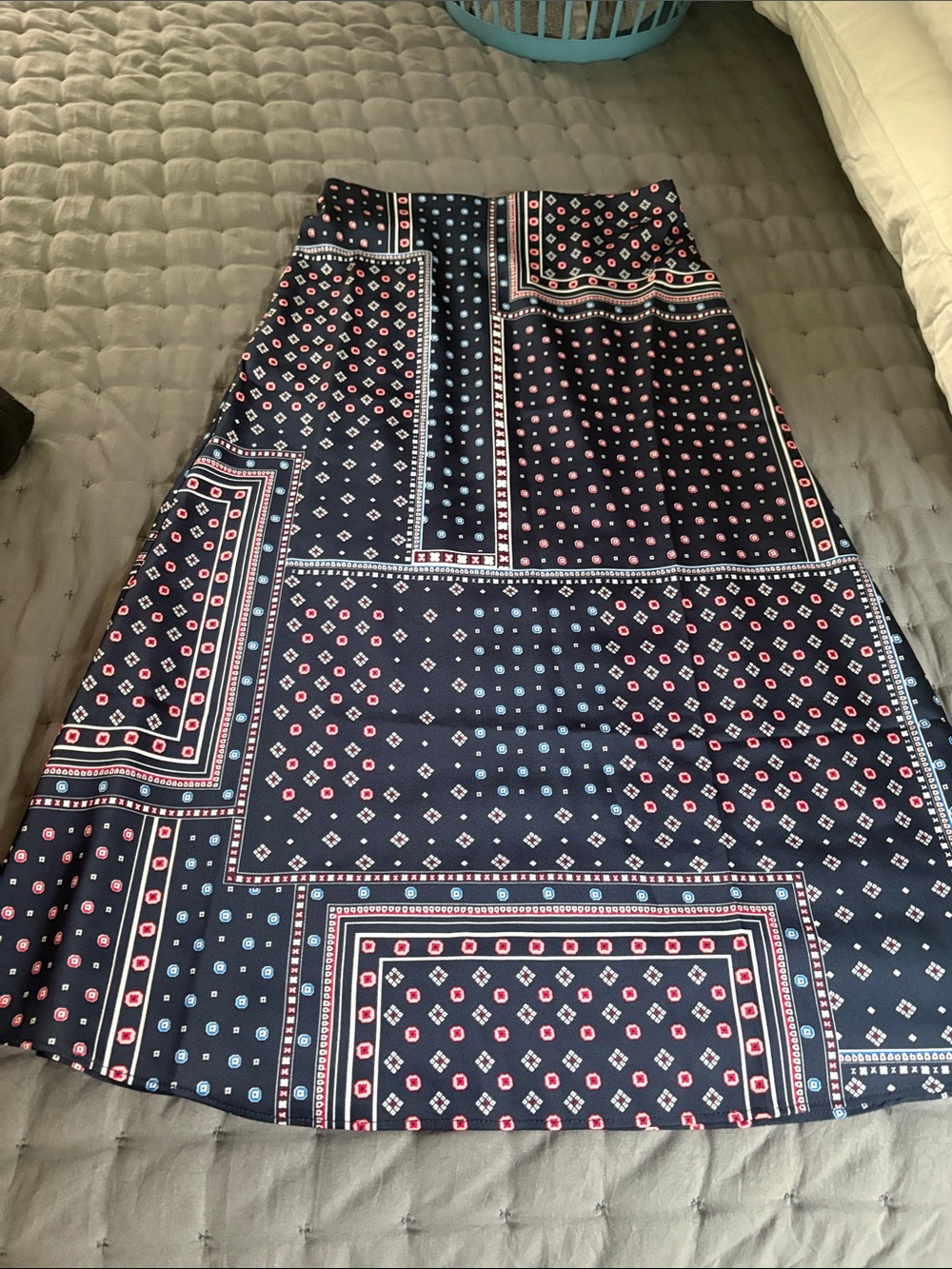 LOFT Navy Printed Petites Skirt with Red and White Accents